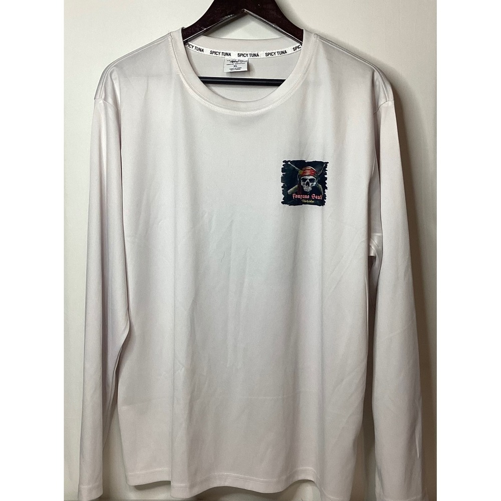Spicy Tuna Mens XL Long Sleeve Graphic T Shirt Pirate Skull‎ Florida Map Tee